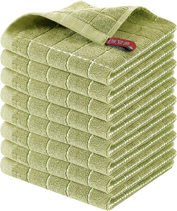 Homaxy 100% Cotton Terry Kitchen Dish Cloths, 8 Pack, Sage Green | Ultra Soft and Absorbent, Suitable for Drying and Washing Dishes