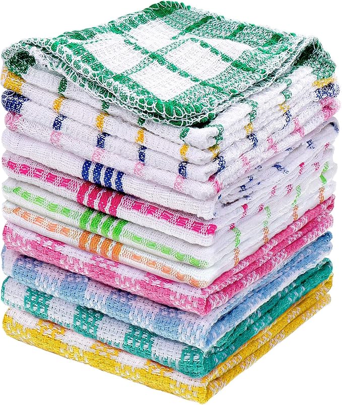 Patelai 12 Kitchen Dish Rags,Bright Color,13.8'' X 13.8'', 11.8 X 11.8'' | Cotton Dishcloths Washing Dishes, Absorbent Reusable Towels for Scrubbing Countertops Glass, Quick Dry Home Cleaning