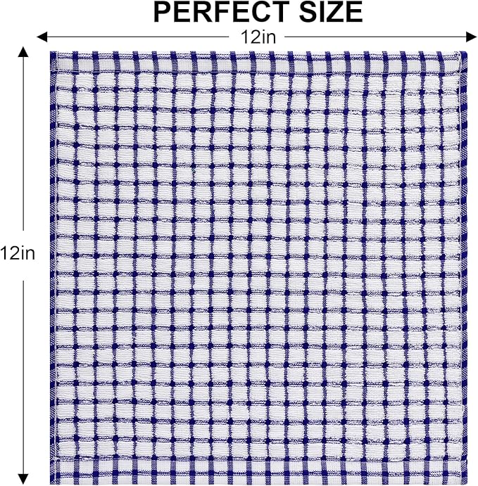 Kitinjoy Cotton 12 Pack Terry Kitchen Dish Cloths, Blue | 12 x 12 Inches Super Soft and Absorbent Dish Rags, Quick Drying Dish towels for Washing Dishes