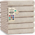 Mordimy Premium Large Cotton Kitchen Towels (18"x 28", 6 Pack), Khaki | 100% Ring Spun Cotton, Super Absorbent, 380 GSM, Flat & Terry, Soft, Hanging Loop Dish Towels