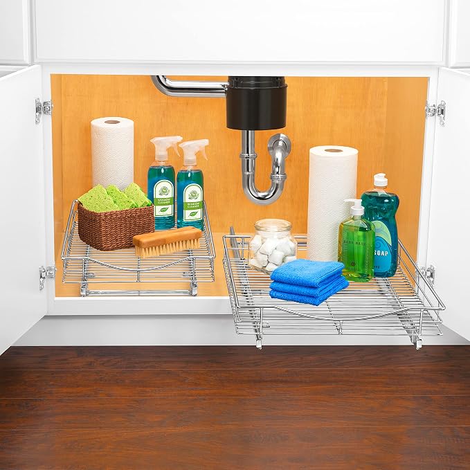 LYNK PROFESSIONAL® Pull Out Cabinet Organizer, Kitchen Slide Out Drawer | 14W x 18D chrome rollout shelf creates easy-access storage for cookware, pantry items and kitchen essentials inside cabinets
