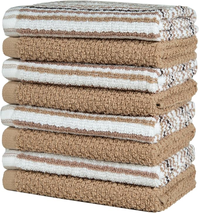 Bumble Dish Cloths 8-Pack, 100% Cotton Kitchen Towels, 12"x12" Tan | 430 GSM Soft Dish Towels for Kitchen, Highly Absorbent & Durable Kitchen Rags for Washing Dishes