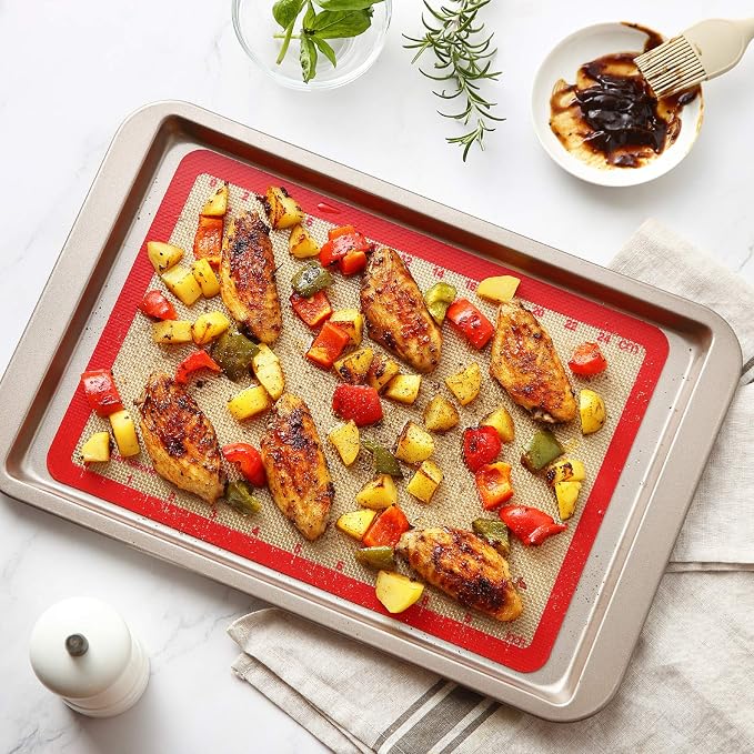 Silicone Baking Mat Set of 6, Includes 25"x17.5" Large, 2 Medium 16.5"x11.6", 2 Small 11.75"x8.25", 9" Round, All Mats 0.70mm Thick, Non-Stick Reusable Baking Mats for Pizza, Cookie, Bread