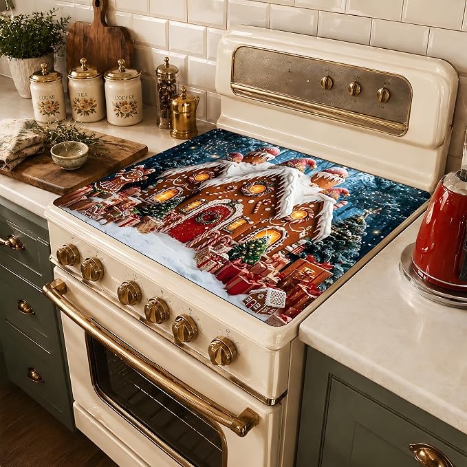 Christmas Stove Top Cover Mat,Gingerbread House, 28.5 x 20.5 In(Christmas House)