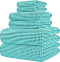 POLYTE 430 GSM Poly Blend Microfiber Quick Dry Waffle Bath Towel Set of 6 | 2-Body Towels, 2-Hand Towels, 2-Wash cloths, Oversize, Lint Free