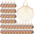 Paterr 50 Pack Cotton Mesh Produce Bags Bulk,Short Handle,Beige | Reusable Mesh Grocery Bags Bulk, Washable Net Market Tote String Shopping Bags, for Vegetable Fruit Beach Picnic Food Storage