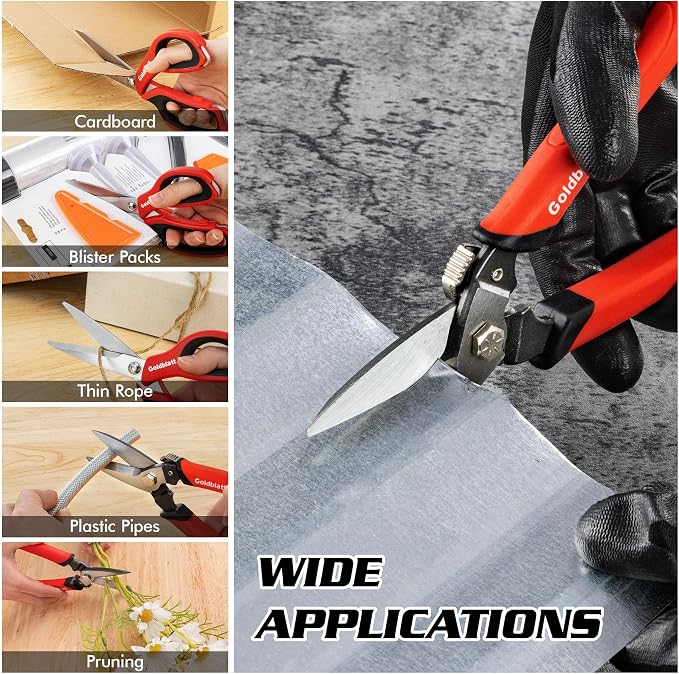 Goldblatt 3PCS Heavy Duty Scissors, Multipurpose Shop Scissors | Drop Forged Blades with Small Serrations, Comfortable Handle for Easy Cutting Cardboard, Wires, Leather, Fabric
