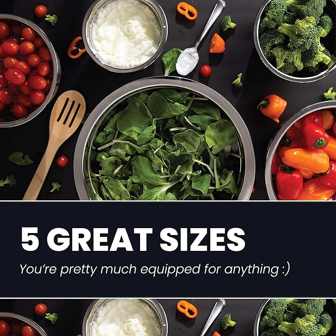 WHYSKO Stainless Steel Mixing Bowls Set, 5-Piece Meal Prep & Food Storage | .75, 1.5, 3, 4 & 5 Quart Metal Mixing Bowls Set for Prep, Serving, Baking & Food Storage, Ecofriendly, Dishwasher Safe, Red