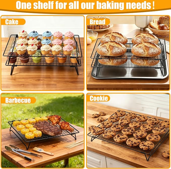 Sourdough Cooling Rack 2 Pack Stackable | Heavy Duty Wire Cooling Rack | 13.4"*9.3" Rack for Cooking and Baking Must Haves | Cooling Cookie, Cake, Pizza, Roasting, Drying | Gifts for Baking Lovers