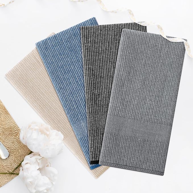 Homaxy 380 GSM Cotton Premium Kitchen Towels 12 Pack, 18"x 28", Mix | Flat and Terry Dish Towels, Highly Absorbent Tea Towel Set with Hanging Loop, Soft Kitchen Hand Towels, Grey/Khaki/Black