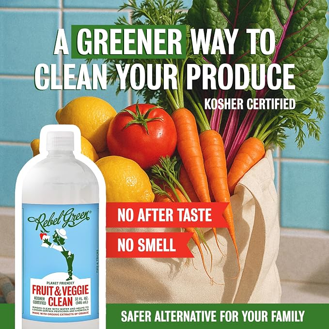 Rebel Green Fruit & Veggie Clean, Plant-Derived Produce Cleaner | Natural Fruit and Vegetable Wash with No Aftertaste, Dirt & Grime Removal, Half Gallon Refill Bottle