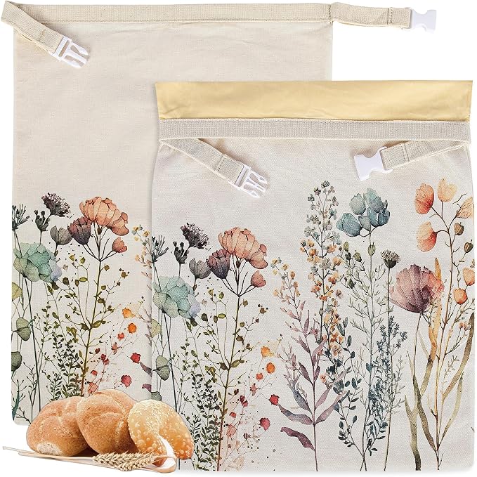 Reusable Beeswax Bread Bags for Homemade Bread & Sourdough, 2-Pack XL Airtight Food Storage Bags, Organic Cotton Linen Covers - Freezer-Friendly Freshness Preservation Keeps Fresh Longer