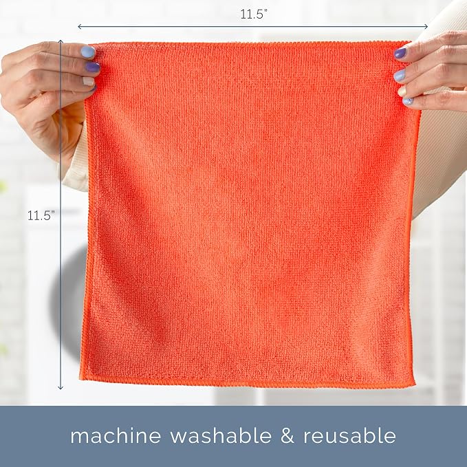 S&T INC. Microfiber Cleaning Cloth, 200 Pack, 11.5" x 11.5" | Bulk Cleaning Cloth for Home and Car, Reusable and Multi-Purpose Cleaning Rags for Business, Machine Washable
