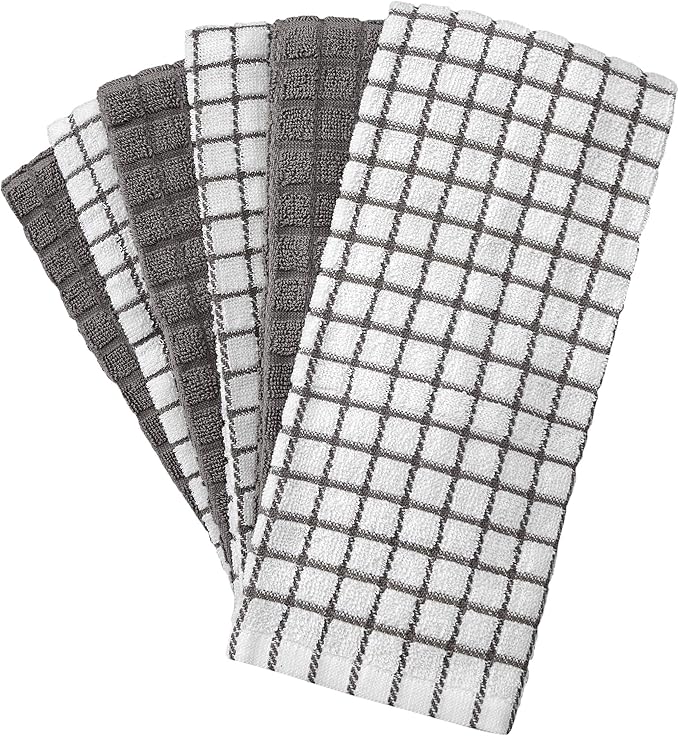 Bumble Kitchen Towels (6-Pack), 16"x28", 100% Cotton Dish Towels - Gray | 380 GSM | Soft kitchen hand towels , Highly Absorbent & Durable Dish Towels for kitchen with Hanging Loop