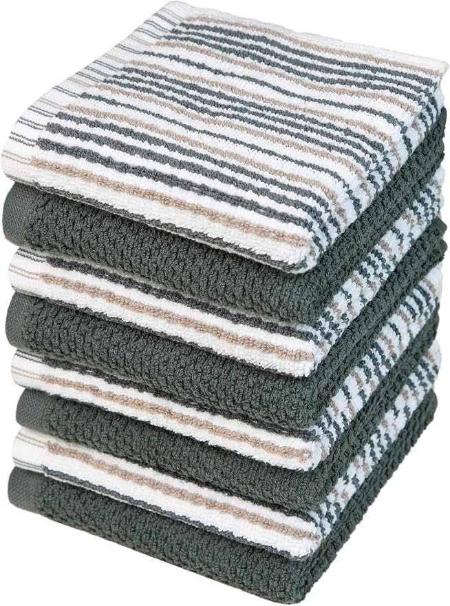 Bumble Dish Cloths 8-Pack, 100% Cotton Kitchen Towels, 12"x12" Grey | 430 GSM Soft Dish Towels for Kitchen, Highly Absorbent & Durable Kitchen Rags for Washing Dishes