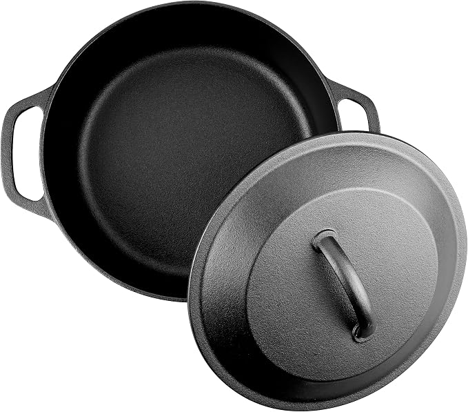 Pre-Seasoned Cast Iron Dutch Oven with Lid, Round and Dual Handles, for Stovetop, Camping, Grill, Induction, Electric, Black, 4.5qt
