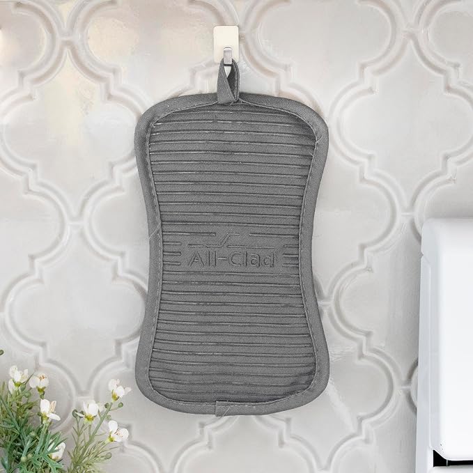 All-Clad Premium Pot Holder & Heating Pad, (2-Pack) Heat Resistant to 500 Degrees, 100% Cotton 10"x6.25" for Kitchen and Barbeque, Pewter