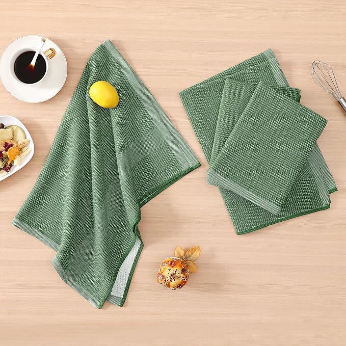 Homaxy 380 GSM Cotton Premium Kitchen Towels 12 Pack, 18"x 28", Grass Green | Flat and Terry Dish Towels, Highly Absorbent Tea Towel Set with Hanging Loop, Soft Utility Kitchen Hand Towels