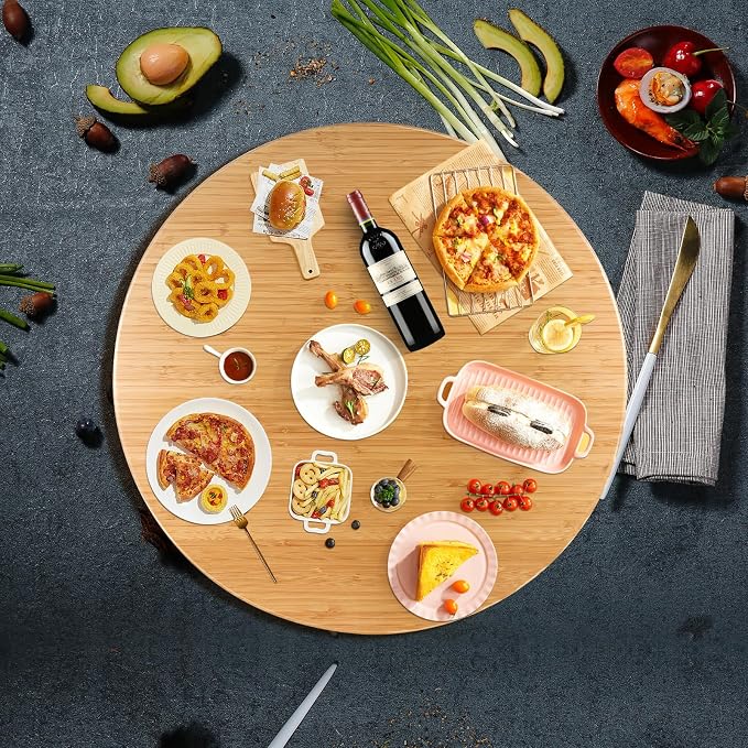 (26 Inch) Bamboo Large Lazy Susan for Dining Table Top with Heavy Duty Metal Rotating Hardware