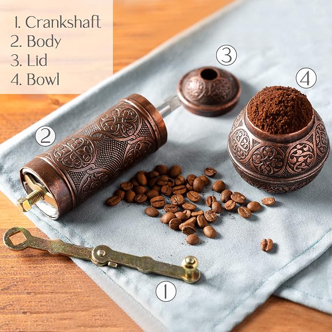 Crystalia Refillable Coffee Grinder, Authentic Manual Mill with Adjustable Grinder, Metal Coffee Mill with Handle, Antique Coffe Grinder with Hand Crank, Adjustable Coarseness