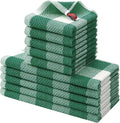 Homaxy Kitchen Towels and Dishcloths Set, Set of 10, White & Dark Green | Bulk Cotton Waffle Weave Check Plaid Kitchen Towels, Super Soft and Absorbent Dish Cloths, 12 x 12 and 13 x 28 Inches