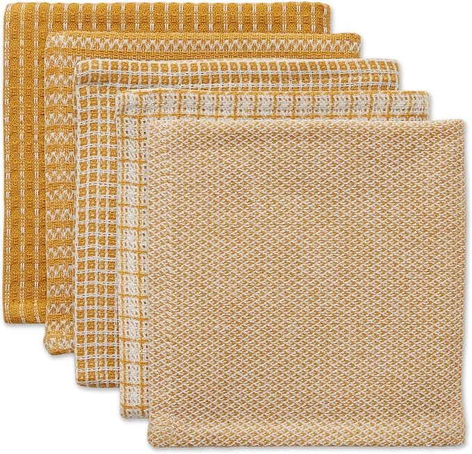 DII Everyday Kitchen Assorted Dishcloth Set of 5, 12x12, Honey Gold