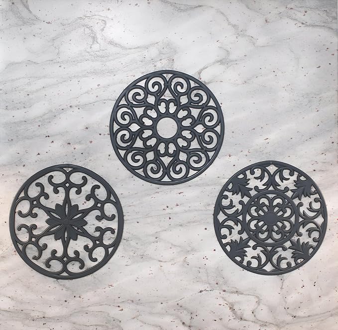 GASARÉ, Extra Large, Thick, 10" Silicone Trivets for Hot Dishes, Pots, and Pans, Hot Pads for Countertops, Flexible, Dishwasher Safe, 10 x ¼ Inches, Set of 3, Gray