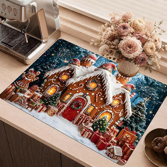 Christmas Stove Top Cover Mat,Gingerbread House, 28.5 x 20.5 In(Christmas House)
