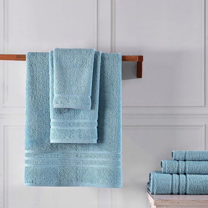 Hawmam Linen Light Blue 6 Piece Bath Towels Set for Bathroom Original Turkish Cotton Soft, Absorbent and Premium 2 Bath Towels, 2 Hand Towels, 2 Washcloths