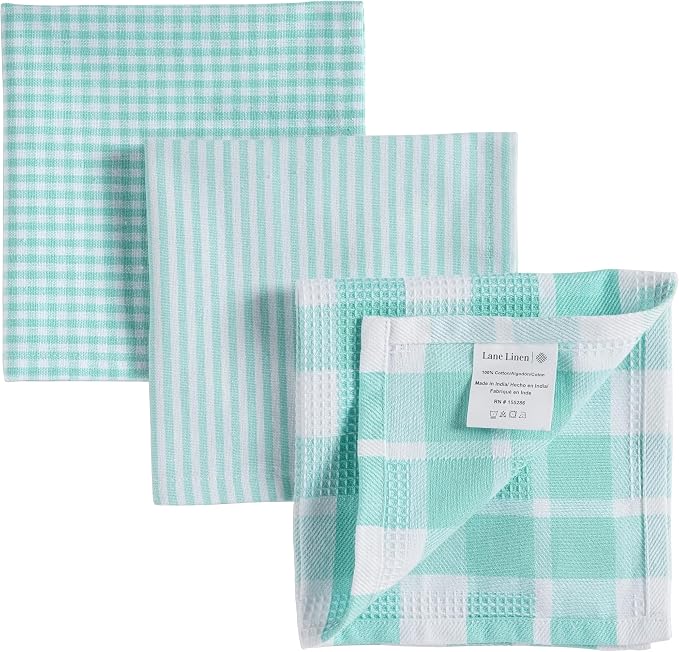 LANE LINEN 100% Cotton Kitchen Dish Cloths, Ultra Soft Absorbent Quick Drying Dish Towels, Multiweave Wash Cloths Dish Towel Sets, 12x12 Inches, 12 Pack - Aqua