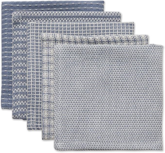 DII Everyday Kitchen Assorted Dishcloth Set of 5, 12x12, Stonewash Blue