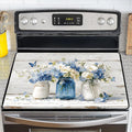 NYZE Stove Top Cover for Electric Stove, 28x20 Inch Stovetop Cover Flat Top Protector Dish Drying Mat for Kitchen (Blue & White Floral)