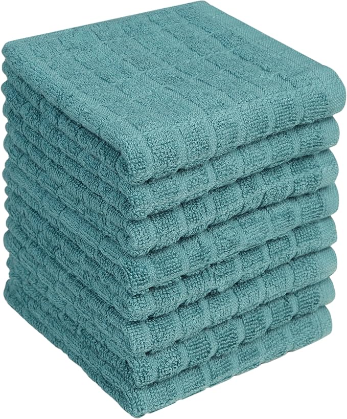 Bumble Dish Cloths (8-Pack), 100% Cotton Kitchen Towels, 12"x12" - Aqua | 405 GSM | Soft, Highly Absorbent & Durable Dish Towels for Kitchen