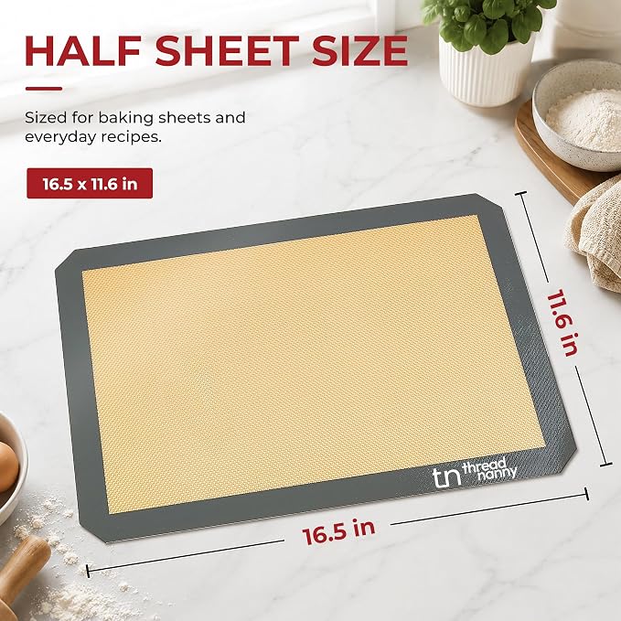 Silicone Baking Mats Half Sheet Non Stick for Oven Reusable 4 Pack - Thick Heavy Duty Silicone Baking Mat Cookie Sheet 1/2 Size for Macaron & Pastry - Half Size Rectangular Cooking Oven Liner Pad