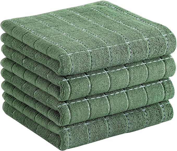 Homaxy 100% Cotton Terry Kitchen Towels, 4 Pack, Grass Green | Ultra Soft and Absorbent Dish Towels for Kitchen, Suitable for Drying and Washing Dishes