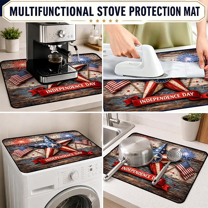 Patriotic Electric Stove Top Cover | Heat Resistant Glass Cooktop Protector for Kitchen Ceramic Countertops, Multiuse Stove Cover and Dish Drying Mat