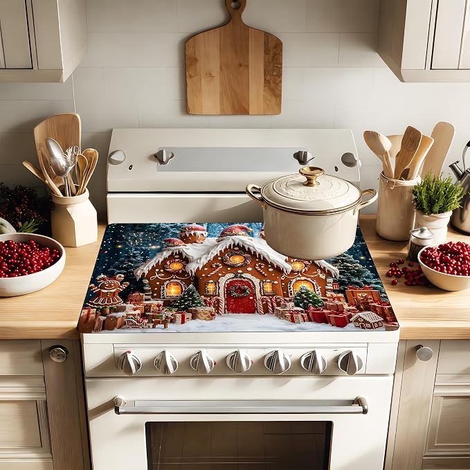 Christmas Stove Top Cover Mat,Gingerbread House, 28.5 x 20.5 In(Christmas House)