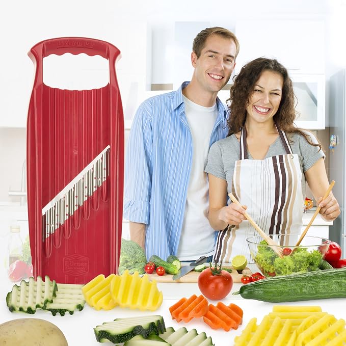 Börner Onda Waffle XXL PowerLine Vegetable Slicer (Red) • Wave Slicer for Vegetables • Wave/Waffle Cutter • Vegetable Cutter for Grilled Potatoes