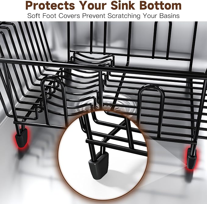 JASIWAY in Sink Dish Drying Rack, Stainless Steel Small Black Dish Drainer | Perfect Fit 12"x14" Double Bowl Sink, Counter Space Saving for Kitchen, Apartment, Sturdy Dish Dryer with Utensil Holder