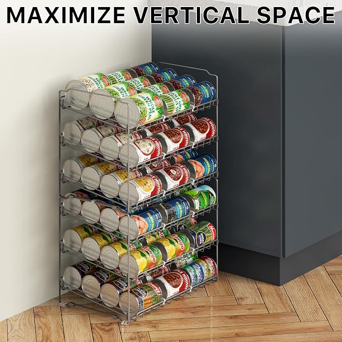 Simple Houseware Stackable Can Rack, Silver, Adjustable Plastic Dividers, Holds 36 Cans | Can Food Storage Dispenser for Pantry/Cabinet, Adjustable Dividers – 11.5" D x 17" W x 13.75" H