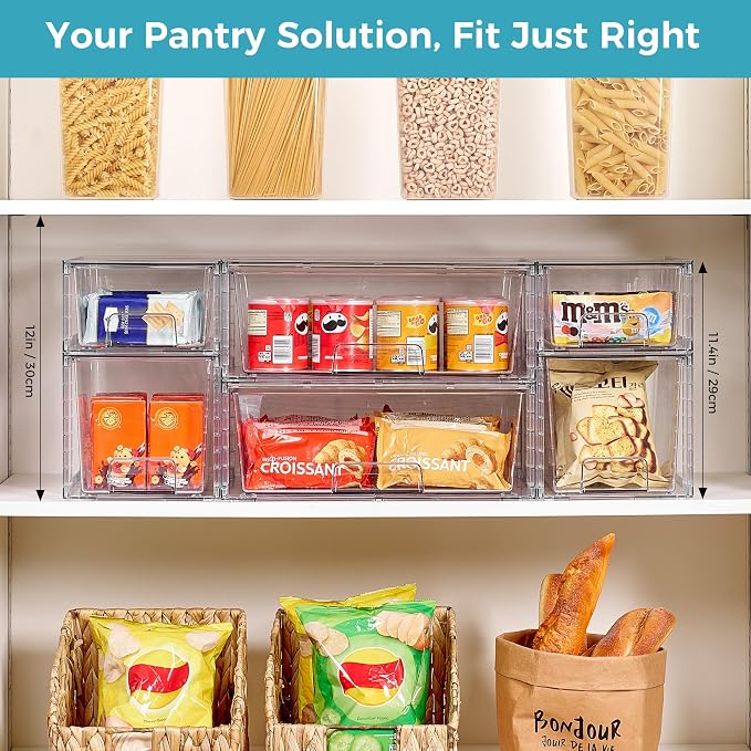 Vtopmart Clear Stackable Storage Drawers, 6 Pack Mixed Size Set | Wide, Medium and Small Pull-Out PET Drawers Provide Flexible Sorting Options for Cabinets, Closets, Pantry