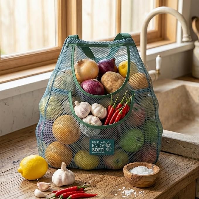Hanging Mesh Bags for Fruit & Vegetables, Extra Large Blue