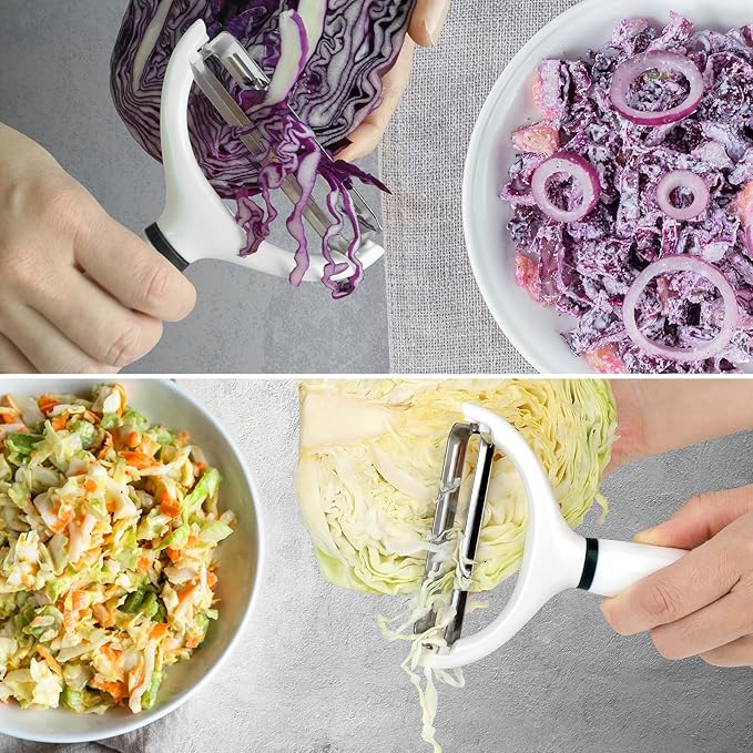 2Pack Cabbage Shredder, 3.5 Inch Wide Blade Vegetable Peeler | Cabbage peeler slicer for coleslaw, sauerkraut; Large Y veggie peeler with 4.6 inch long handle; White with green