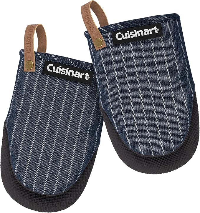 Cuisinart Heritage Mini Oven Mitts, 2-Pack, Neoprene, Heat Resistant 350F | Cotton-lined, non-slip neoprene palm, ambidextrous design, leather hang loop, ideal for smaller hands and everyday cooking