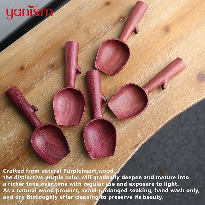 Purpleheart Coffee Scoop,Wooden Coffee Bean Measuring Spoon,10g Capacity,Natural Wood Coffee Scoop for Tea,Sugar & Powder,Rustic Kitchen Gift for Coffee Lovers
