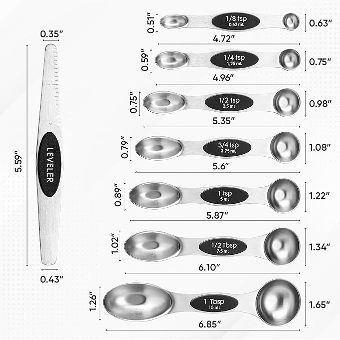 Spring Chef Magnetic Measuring Cups & Spoons Set of 15, Patented, Black | Stackable Stainless Steel Measuring Cups & Heavy Duty Metal Measuring Spoons with Levelers for Dry & Liquid Ingredients