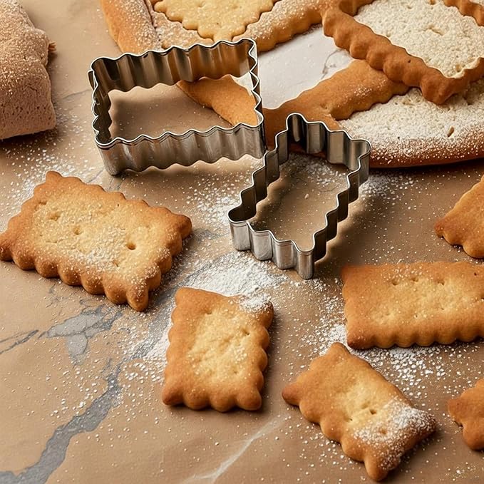 11Pcs Scalloped Cookie Cutter Set, Assorted Sizes-Include3 Square,3 Rectangle and 5 Round Fondant Molds,Reusable with Jagged Edge Design for a Special Event Holiday Everyday Treat (11Pcs)