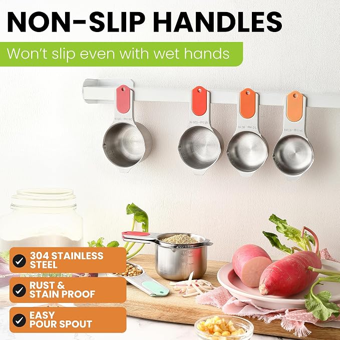 Spring Chef Magnetic Stainless Steel Measuring Cups Set of 7, Desert Sunset | Patented Metal Measuring Cups for Measuring Dry or Liquid Ingredients, Easy to Read Markings, Dishwasher Safe Magnetic Cups