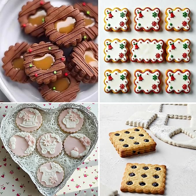 11Pcs Scalloped Cookie Cutter Set, Assorted Sizes-Include3 Square,3 Rectangle and 5 Round Fondant Molds,Reusable with Jagged Edge Design for a Special Event Holiday Everyday Treat (11Pcs)