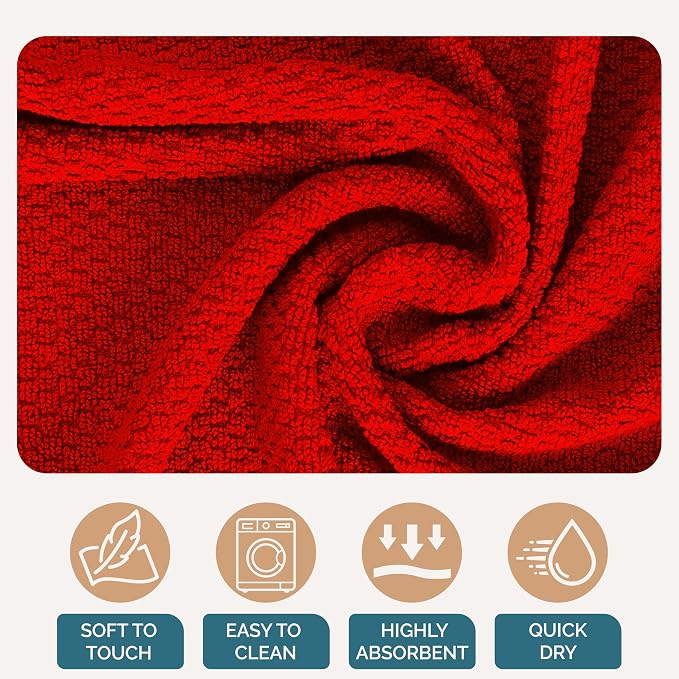 Casa Platino Kitchen Towel Set 8 Pc - 4 Dish Towels (16"x26") & 4 Dish Cloths for Washing Dishes (13"x13") - Cotton Rich, Absorbent, Quick Dry & Durable Kitchen Hand Towels for Wiping Dishes - Red.
